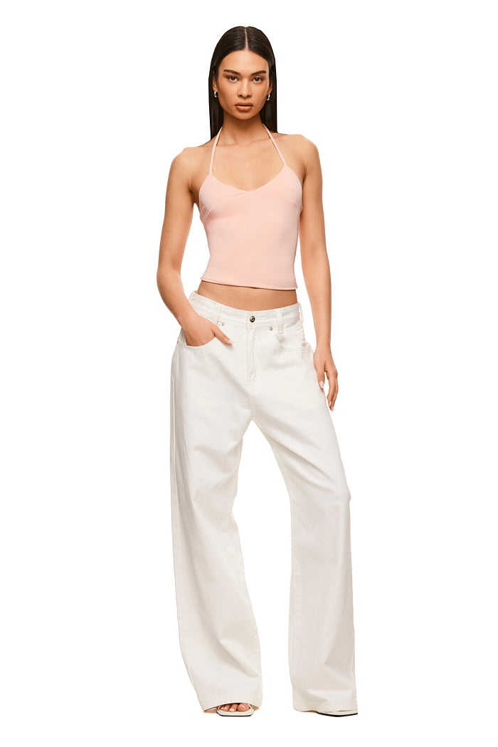THE STEVIE PINK HALTER TOP | MODEL