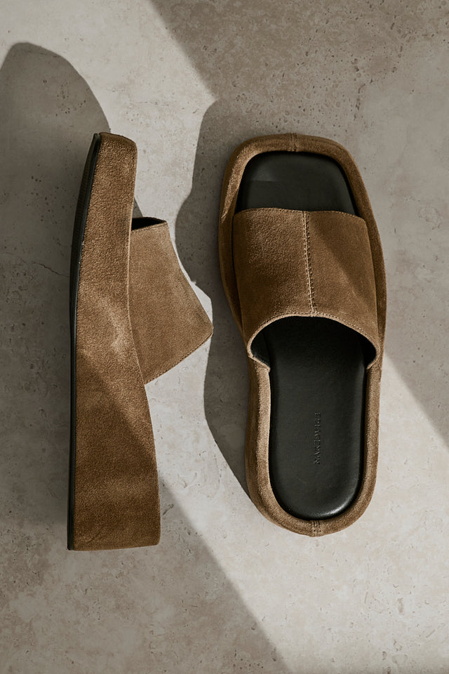 THE NATALIE MOCHA SUEDE FLATFORM 