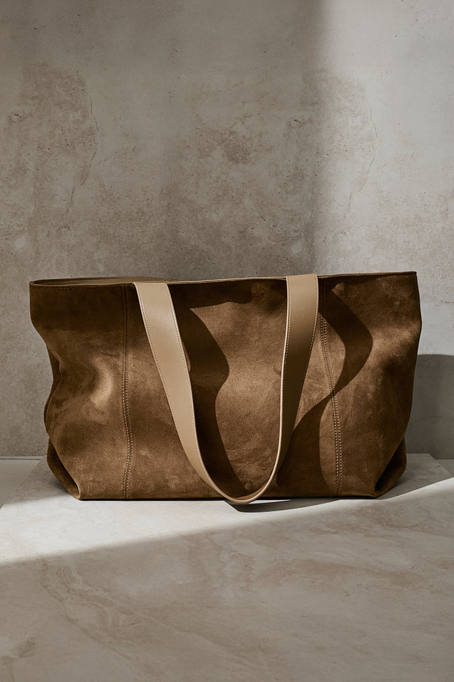 THE GINA MOCHA SUEDE BAG 