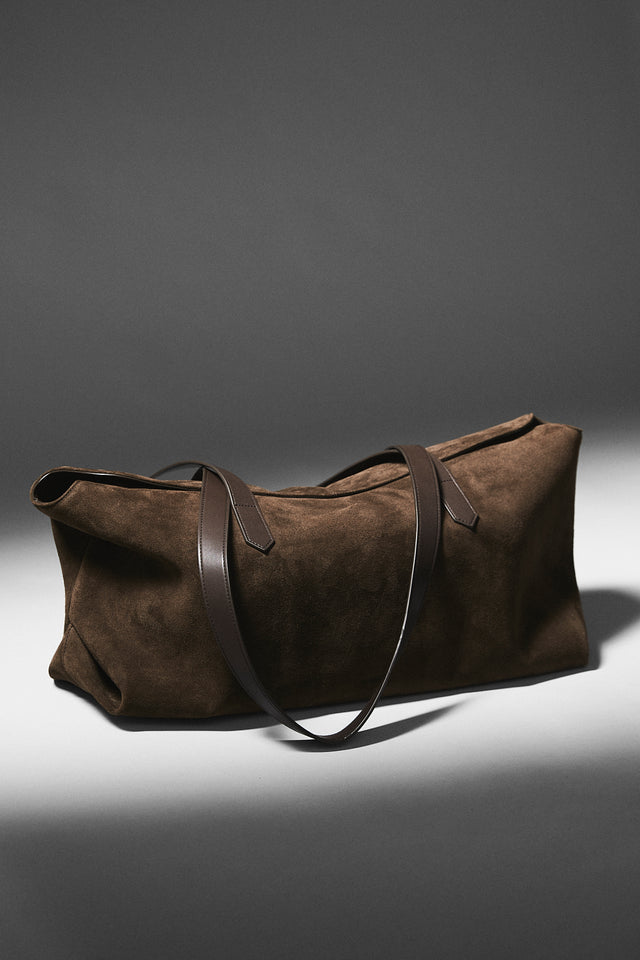 THE POPPY COFFEE SUEDE TOTE 