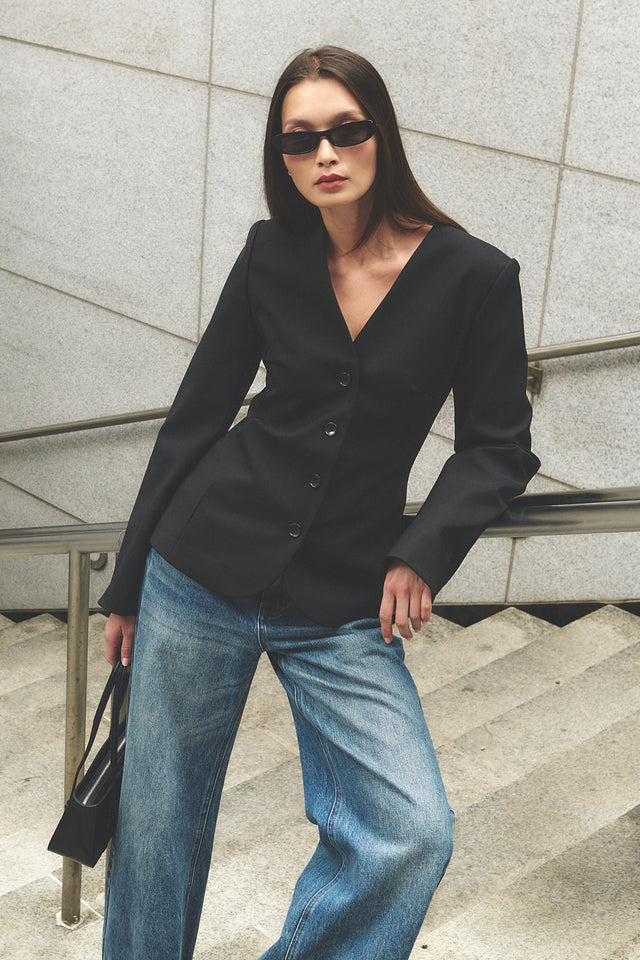 THE CELINE COLLARLESS BLACK BLAZER 