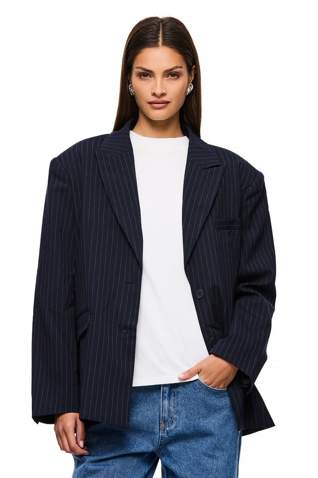 THE ISLA NAVY PINSTRIPE BLAZER 