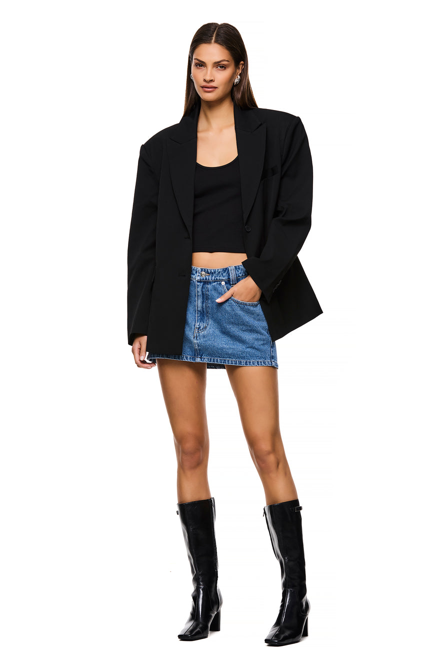 THE MORGAN MID BLUE SKIRT | model