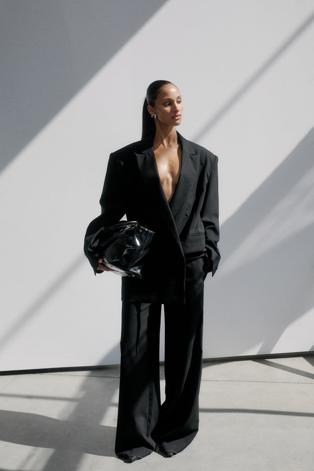 THE HARPER BLACK PINSTRIPE PANT 