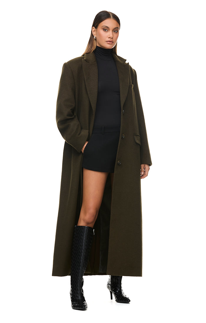 THE ISLA DEEP OLIVE COAT| model