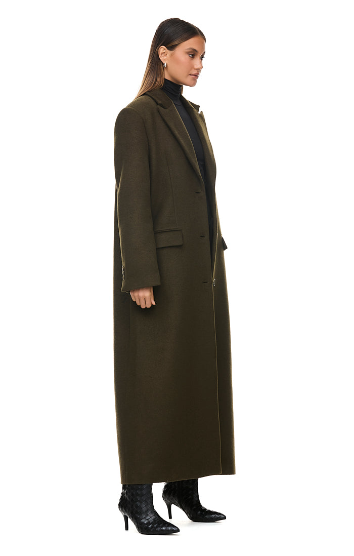 THE ISLA DEEP OLIVE COAT| model
