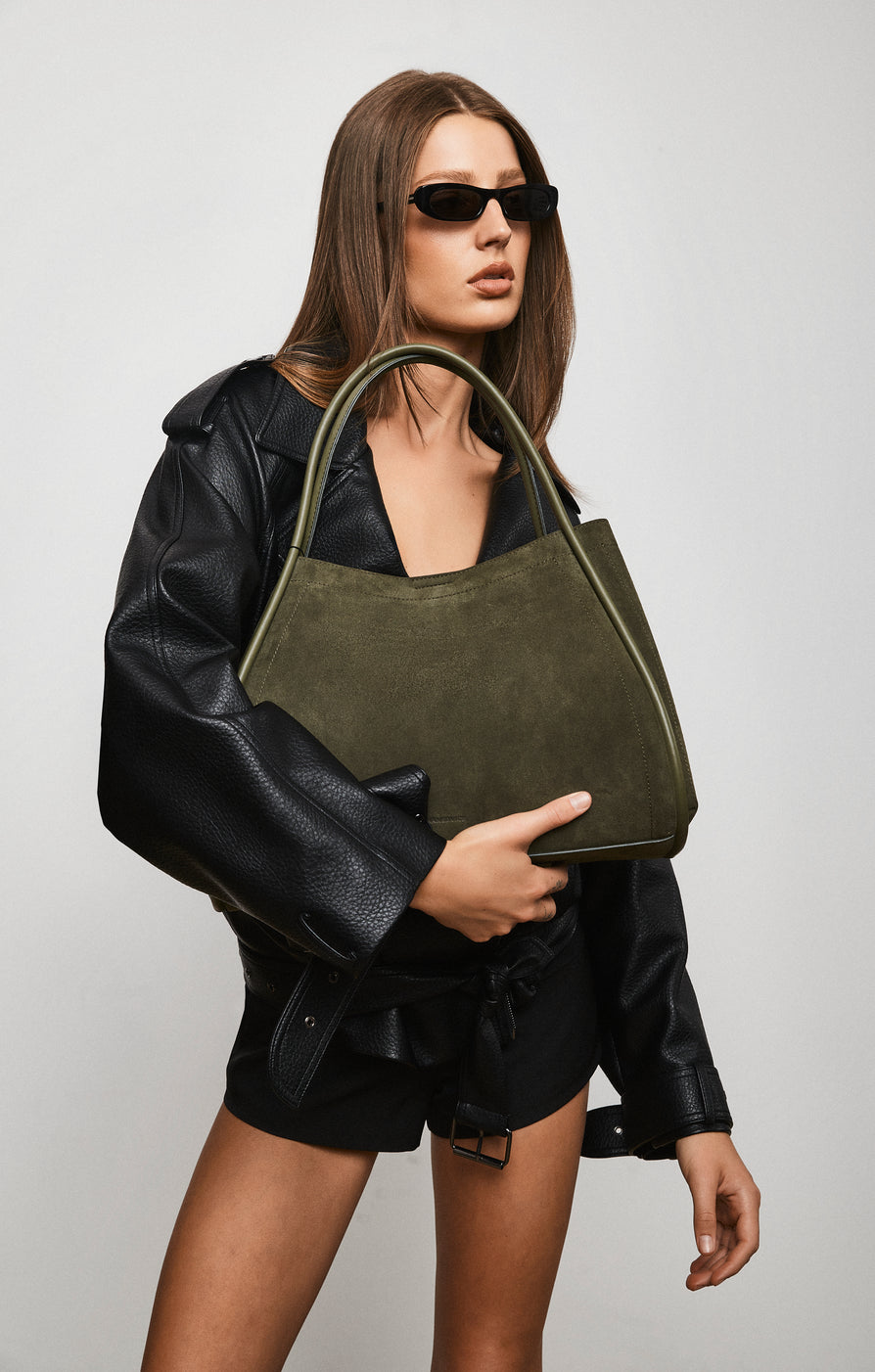 THE NYLA KHAKI SUEDE BAG | CAMPAIGN