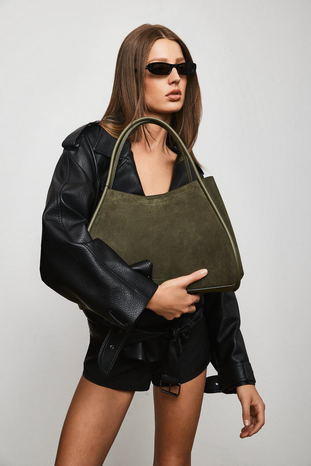 THE NYLA KHAKI SUEDE BAG 