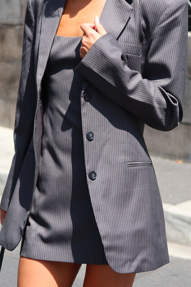 THE SAWYER GREY PINSTRIPE BLAZER 