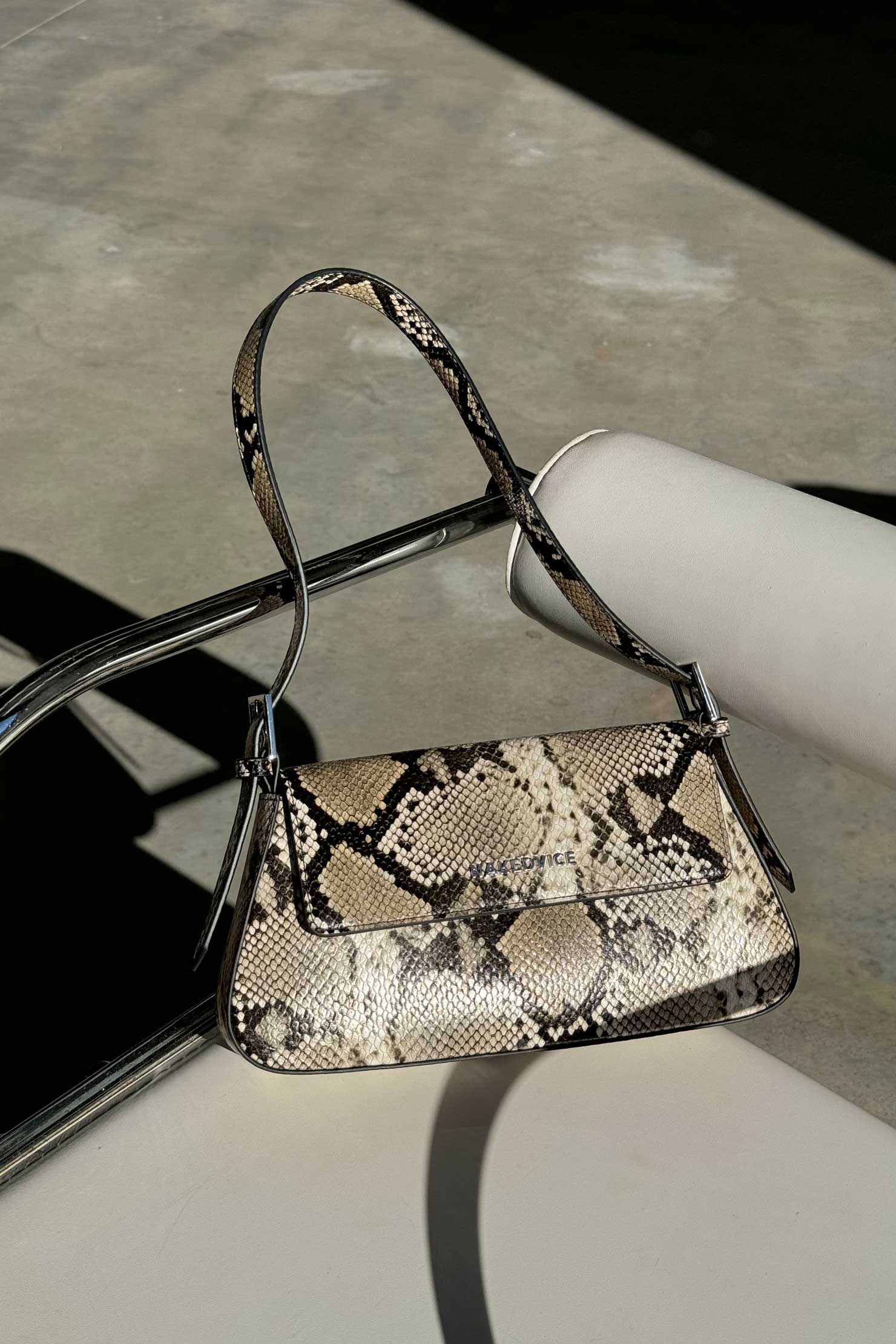 The Dani Snake Print Short Strap Leather Bag Nakedvice