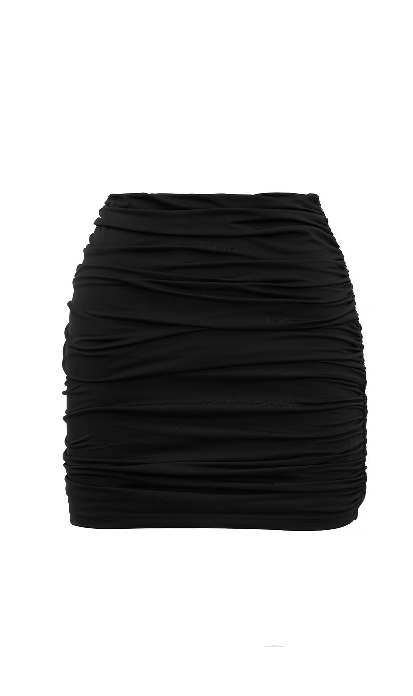 The Katia Mini Skirt | Ruched Black Mini Skirt | Nakedvice