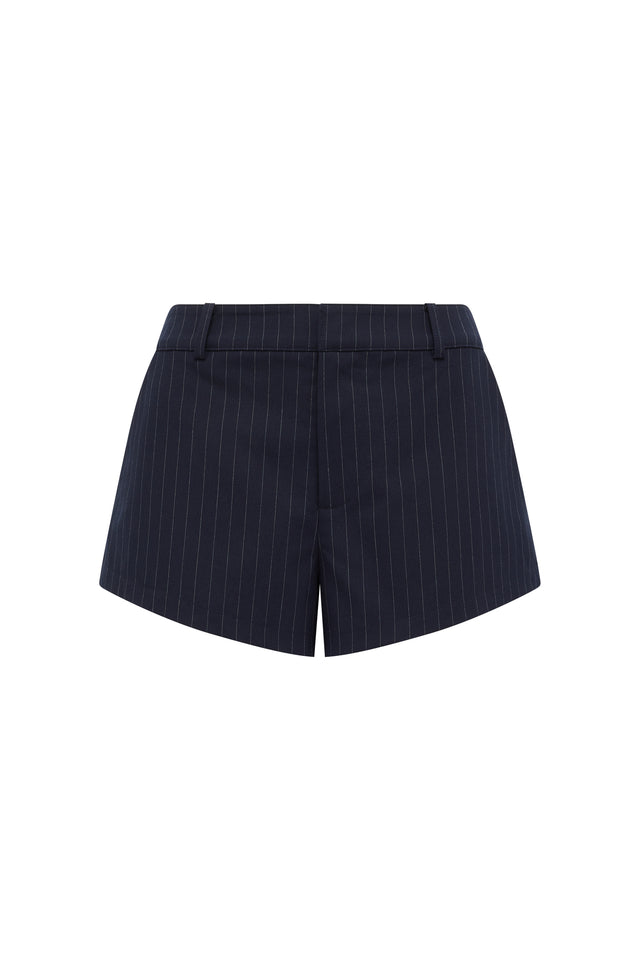 THE BECKETT NAVY PINSTRIPE SHORTS 