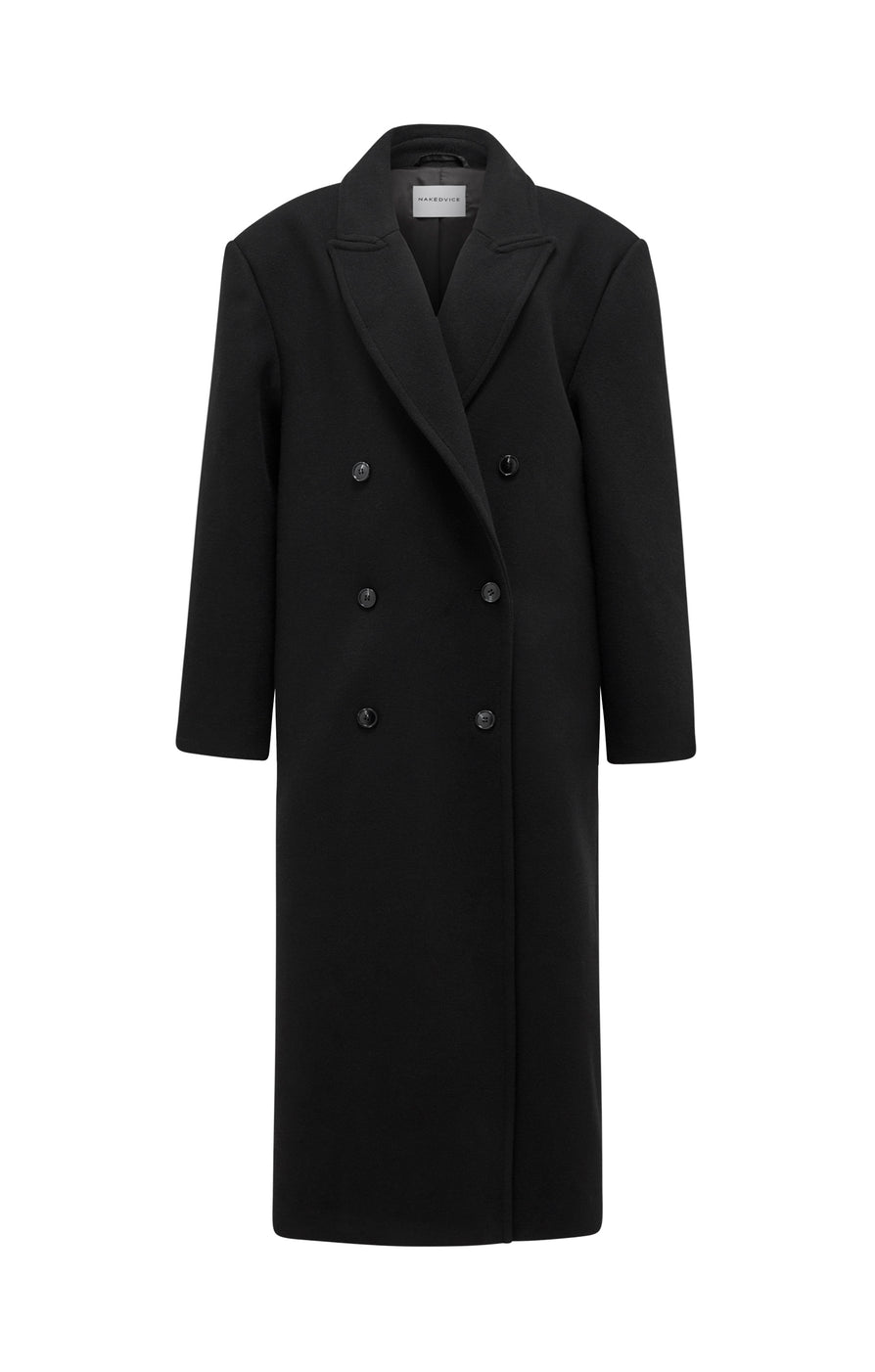 THE BOSTON OVERSIZED BLACK WOOL BLEND COAT | GHOST