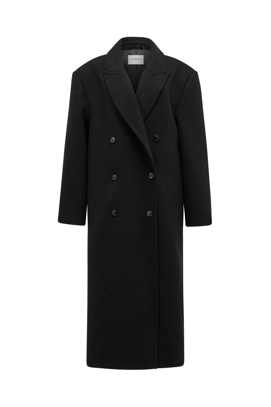 THE BOSTON OVERSIZED BLACK WOOL BLEND COAT | GHOST