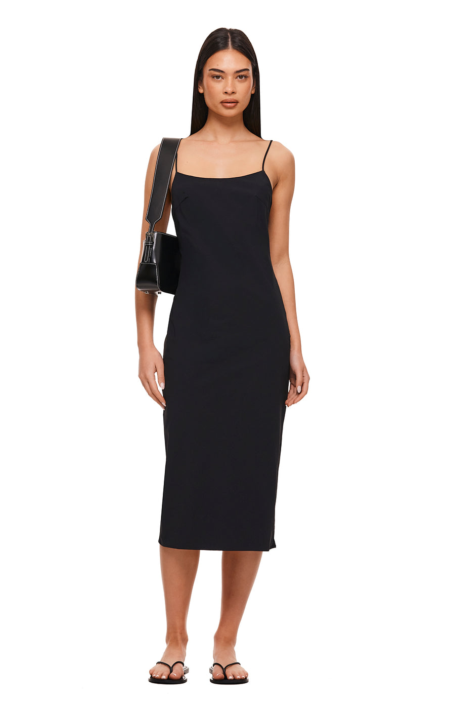THE CARA BLACK MIDI DRESS | MODEL