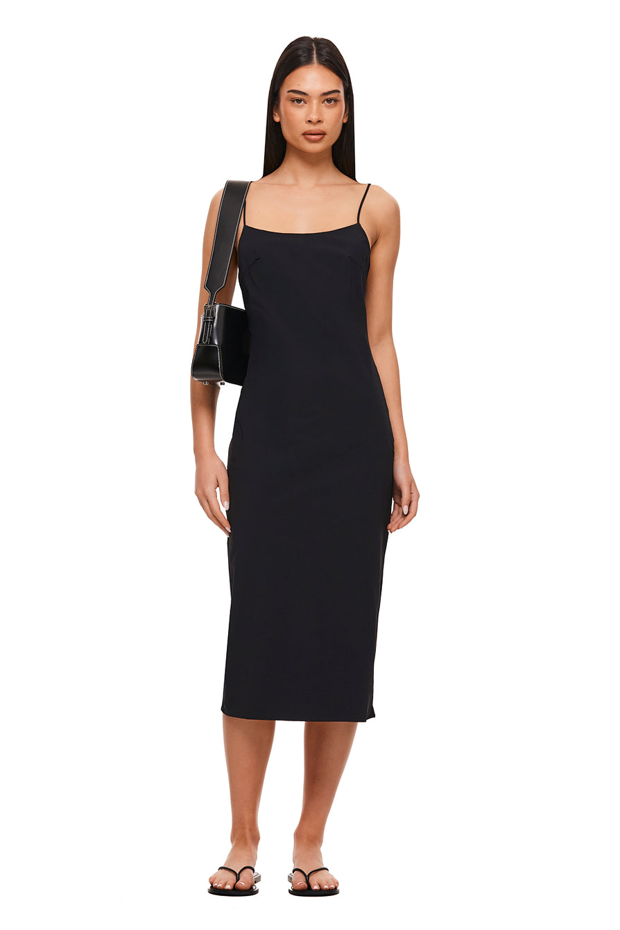 THE CARA BLACK MIDI DRESS | MODEL