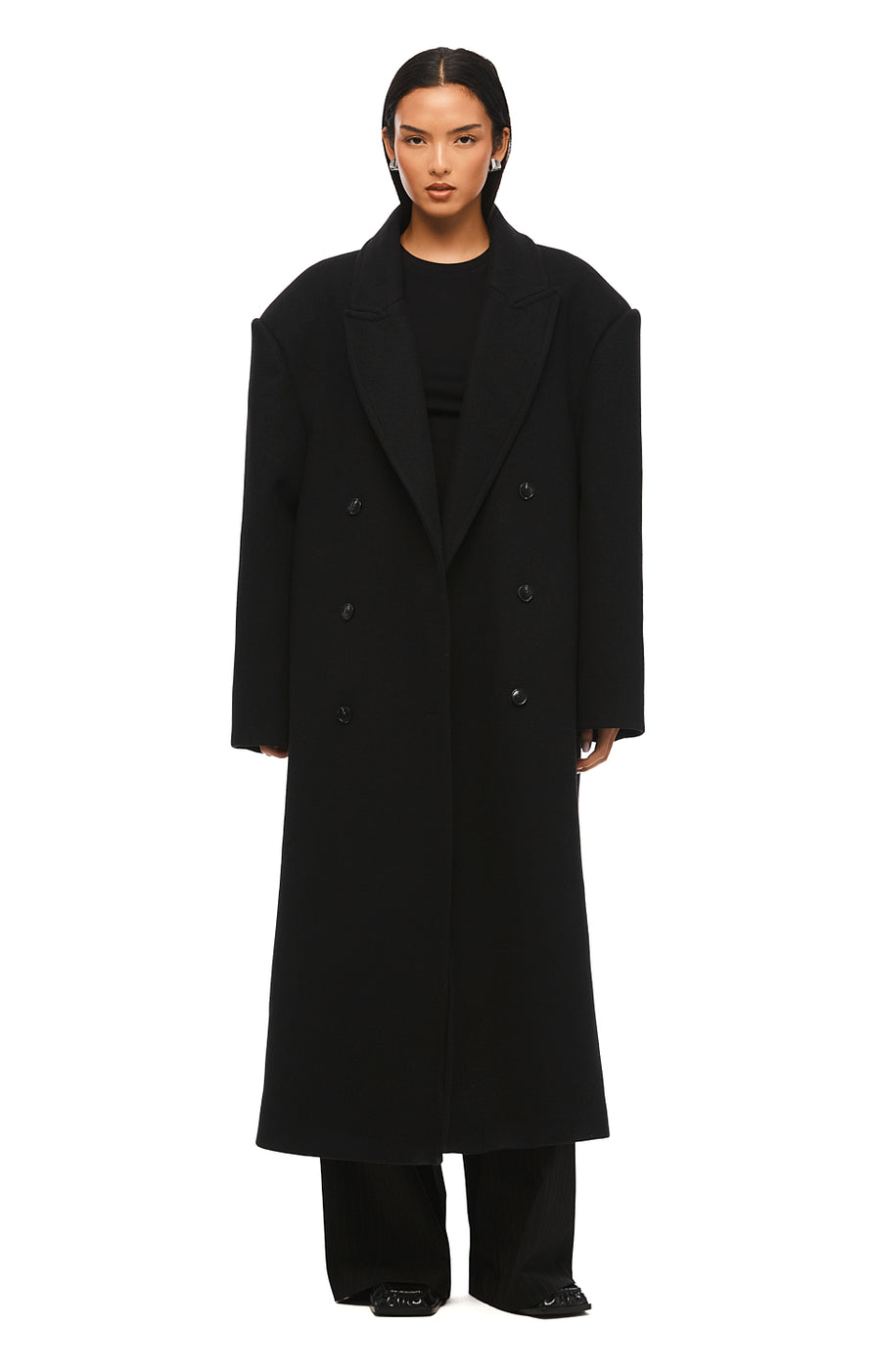 THE BOSTON OVERSIZED BLACK WOOL BLEND COAT | MODEL