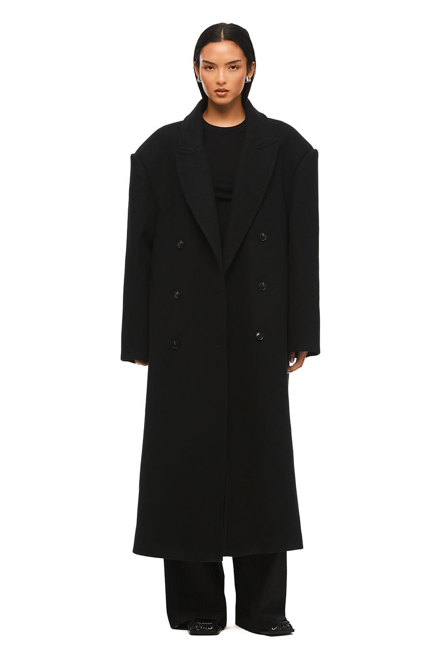 THE BOSTON OVERSIZED BLACK WOOL BLEND COAT | MODEL