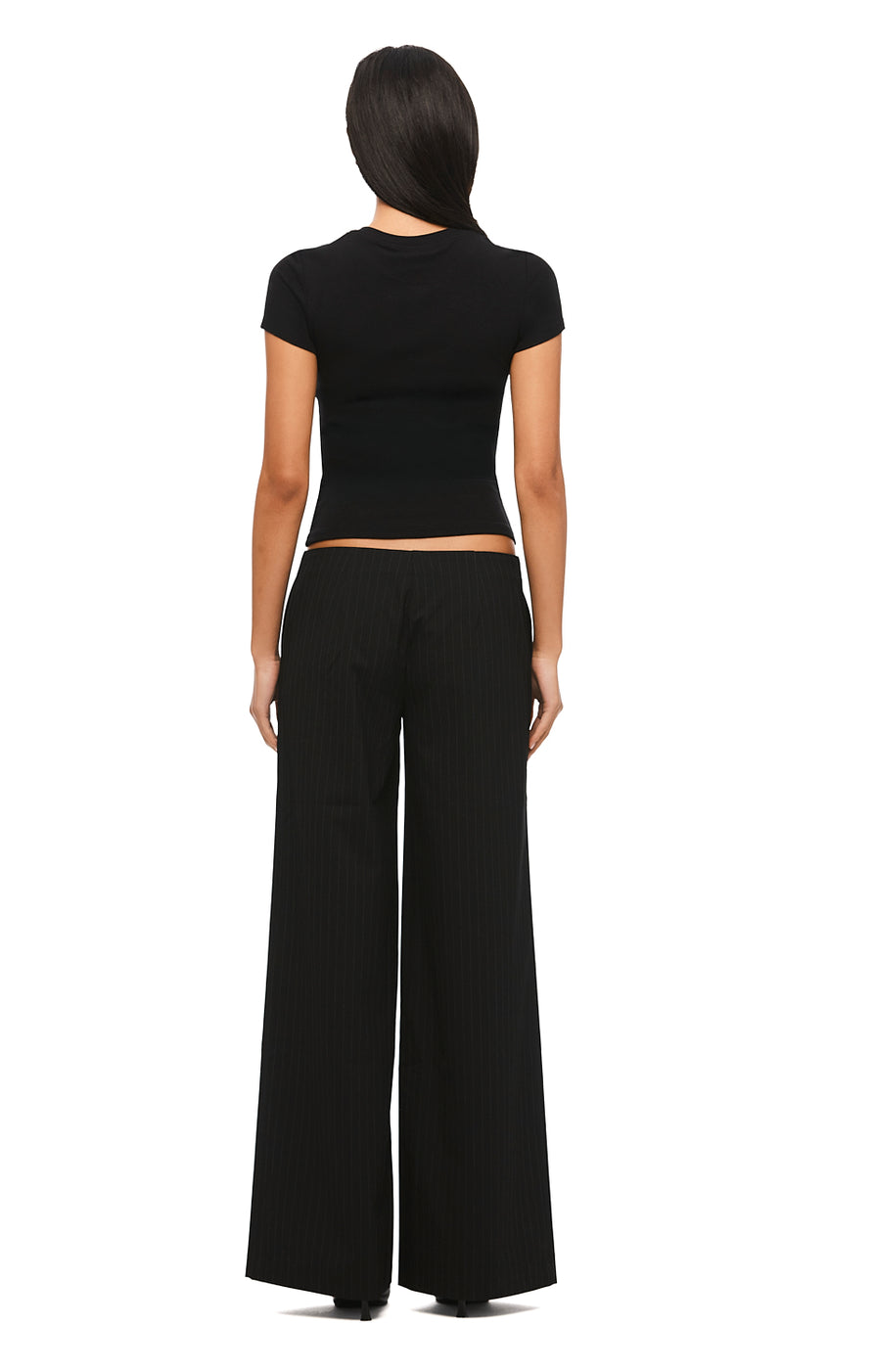 THE HARPER BLACK PINSTRIPE PANT | MODEL