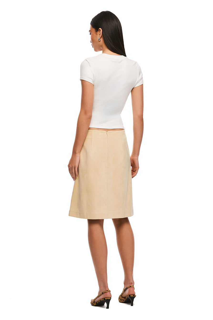THE NICOLE BEIGE MIDI SKIRT | MODEL