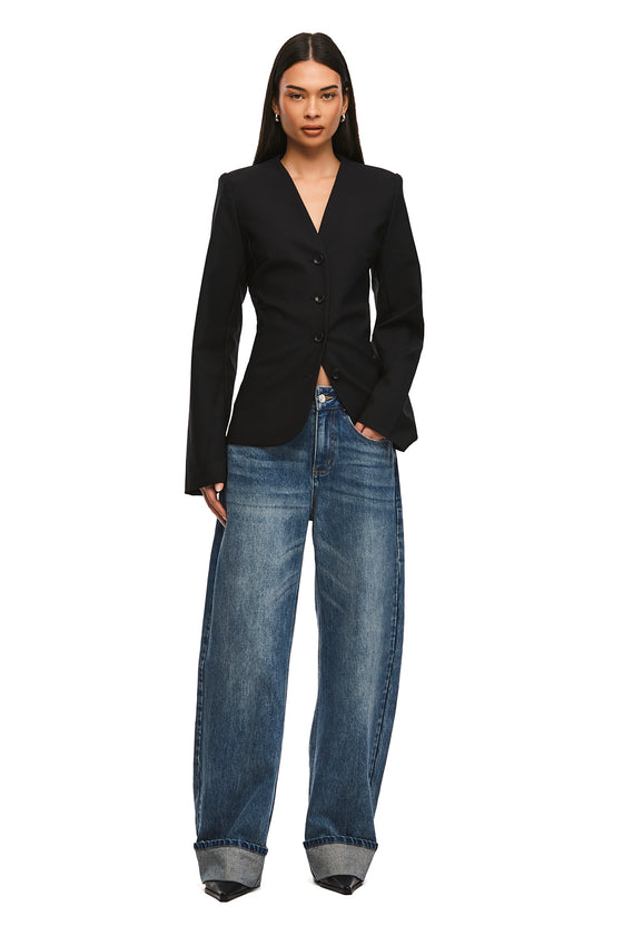 THE CELINE BLACK COLLARLESS BLAZER