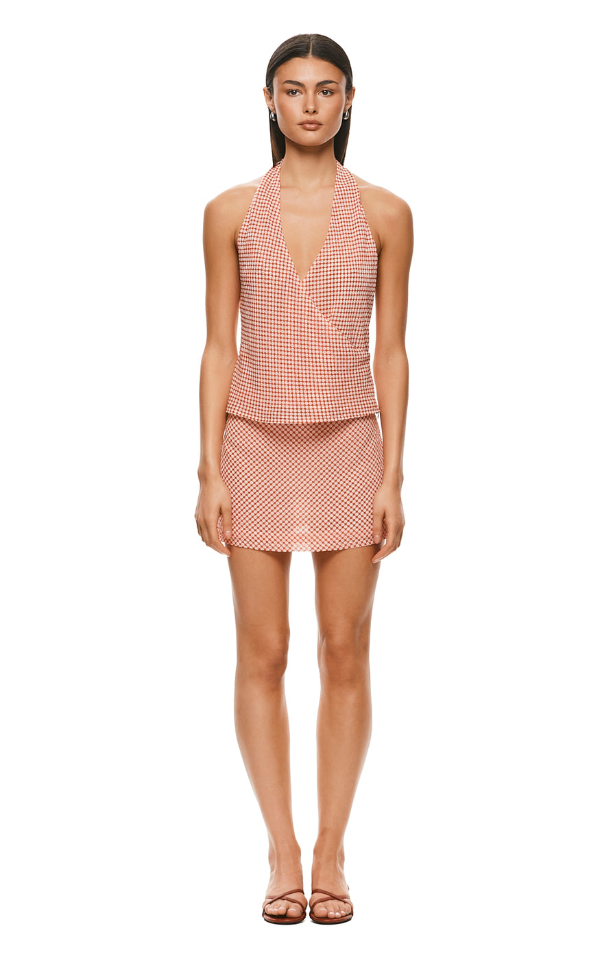 THE DAISY RED SPOT MINI SKIRT | MODEL