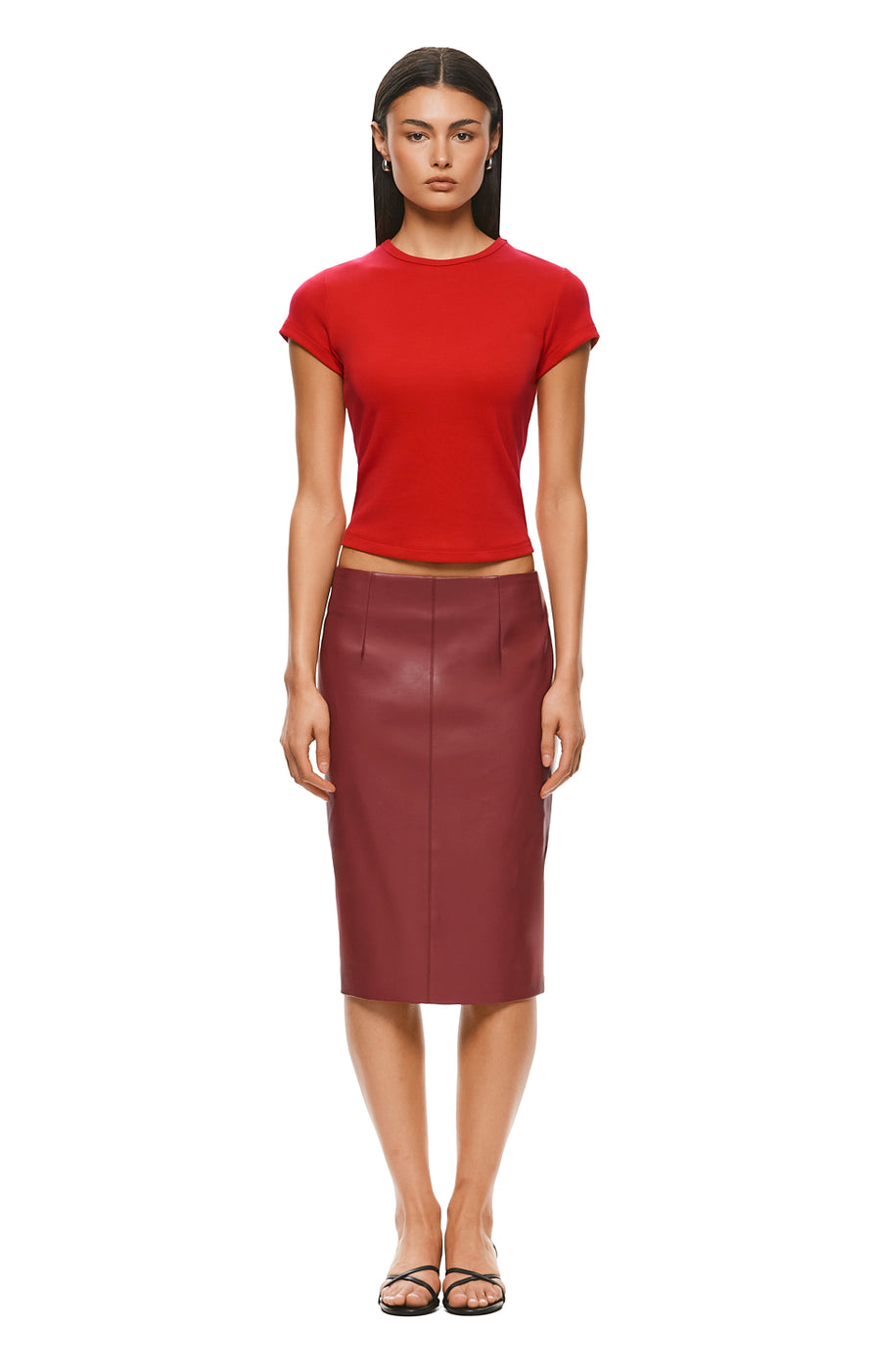 THE DEMPSEY RED MIDI SKIRT | MODEL
