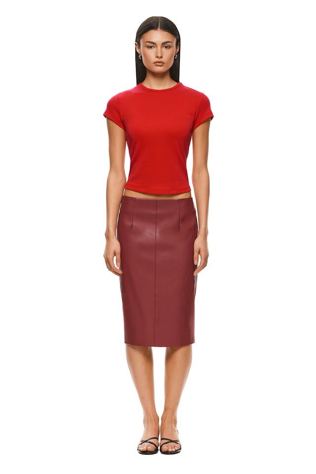THE DEMPSEY RED MIDI SKIRT 