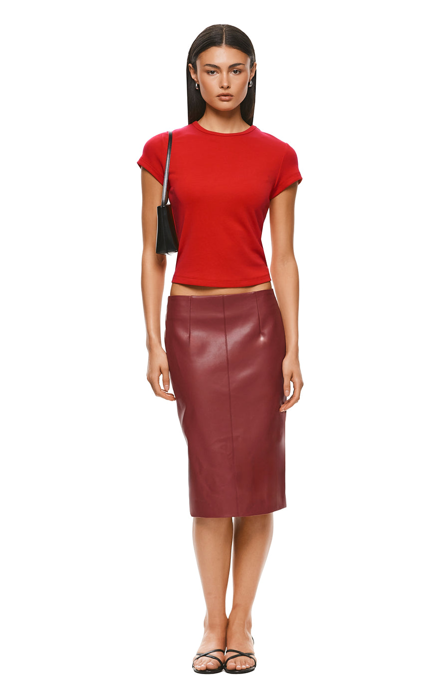THE DEMPSEY RED MIDI SKIRT | MODEL