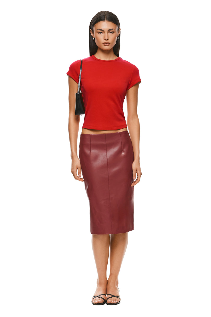 THE DEMPSEY RED MIDI SKIRT | MODEL