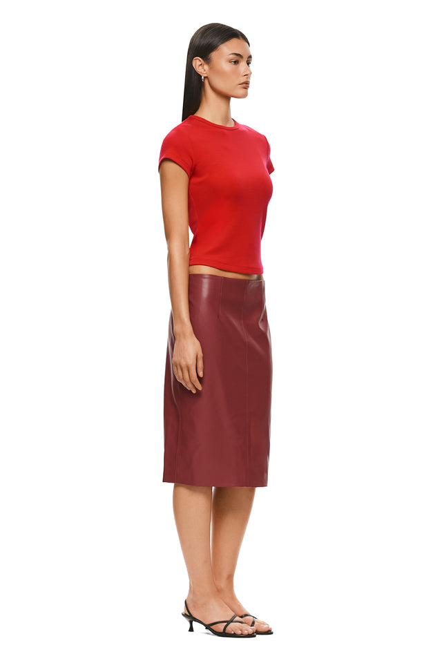 THE DEMPSEY RED MIDI SKIRT 