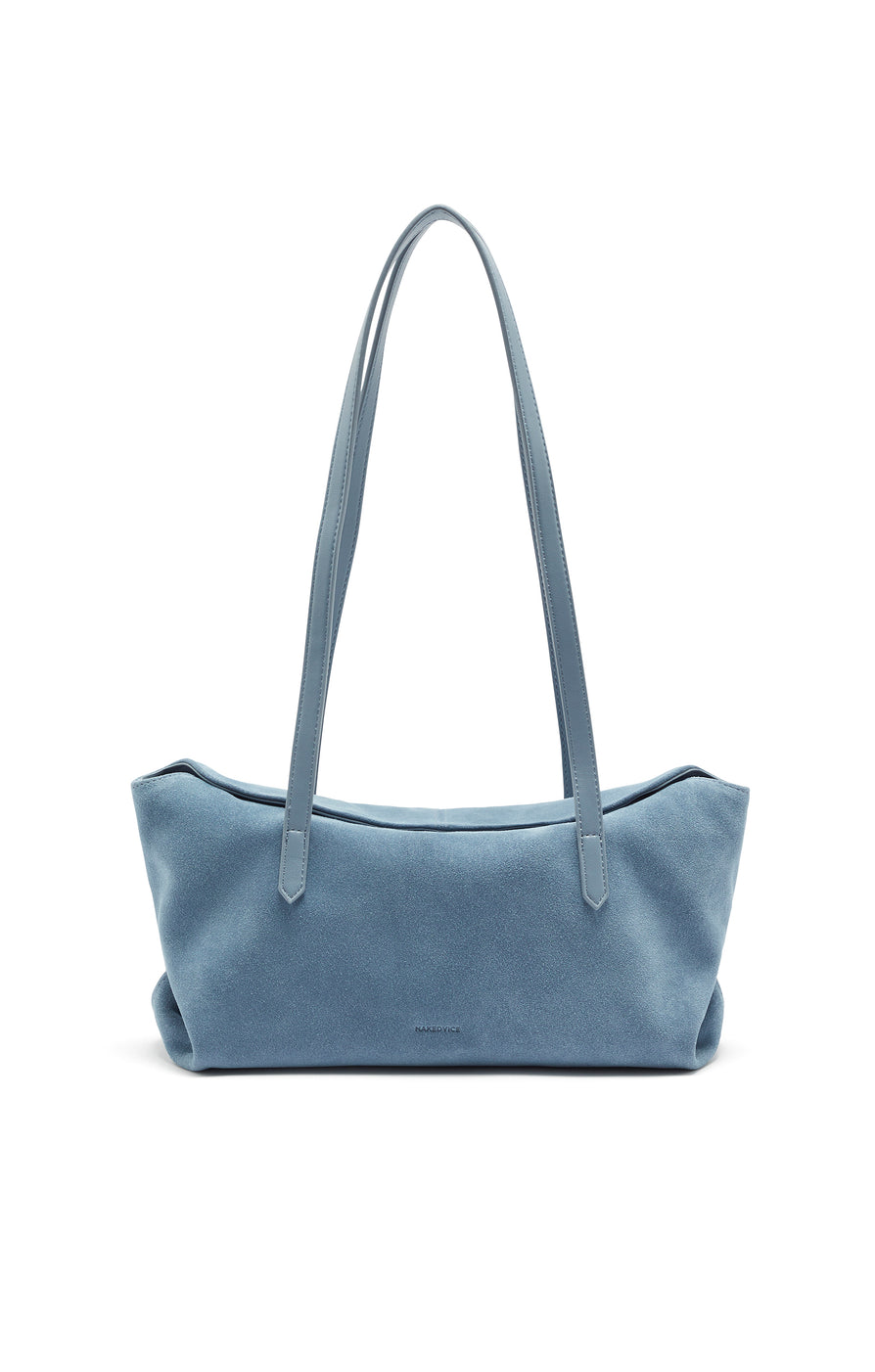 THE POPPY BLUE SUEDE BAG | MODEL