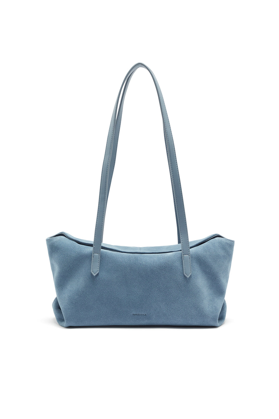 THE POPPY BLUE SUEDE BAG | MODEL