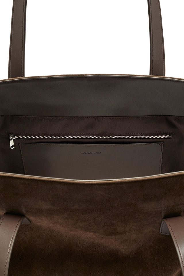 THE POPPY COFFEE SUEDE TOTE 