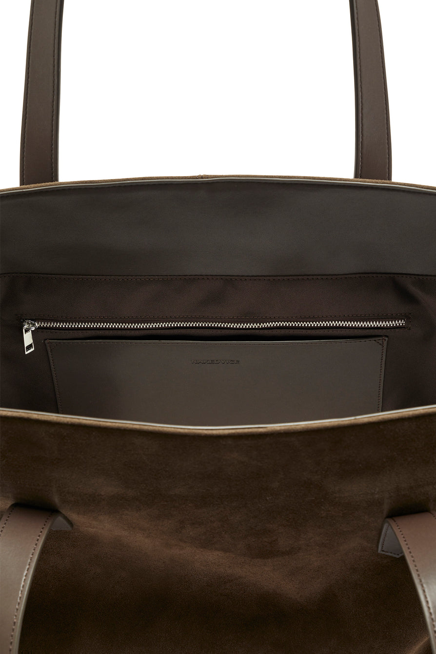 THE POPPY COFFEE SUEDE TOTE | GHOST