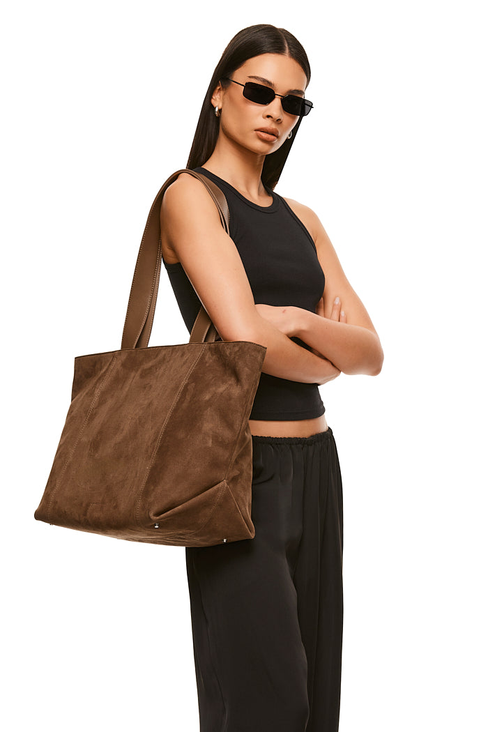 THE GINA MOCHA SUEDE BAG | model 