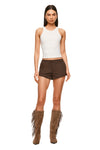 THE STACEY MOCHA FRINGE BOOT | model