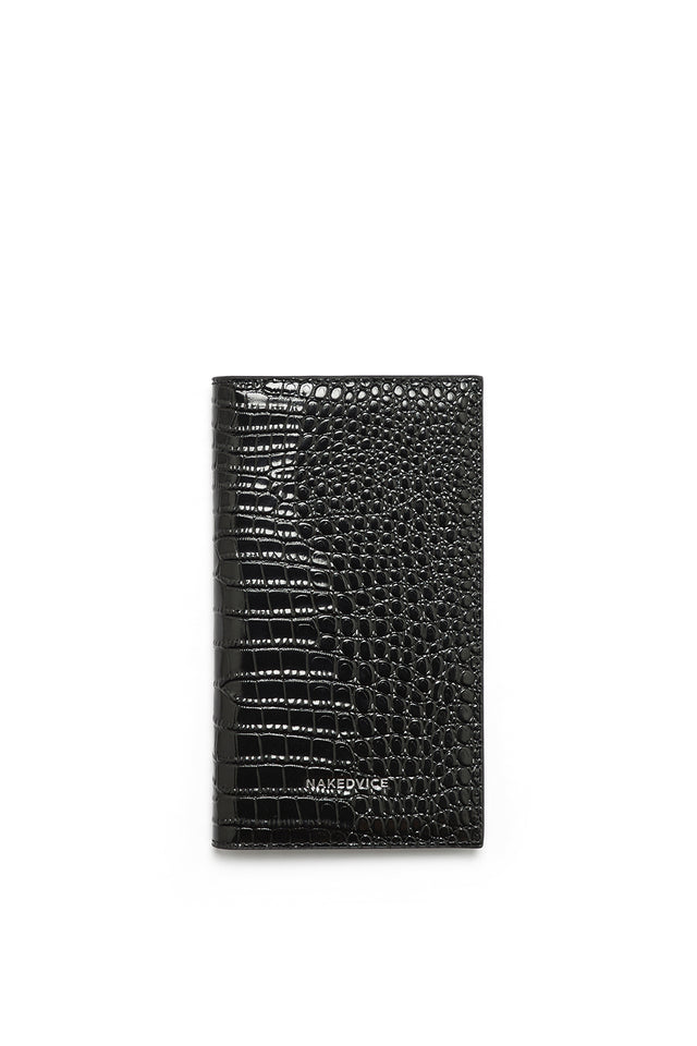 THE SALERNO BLACK CROC PASSPORT WALLET 