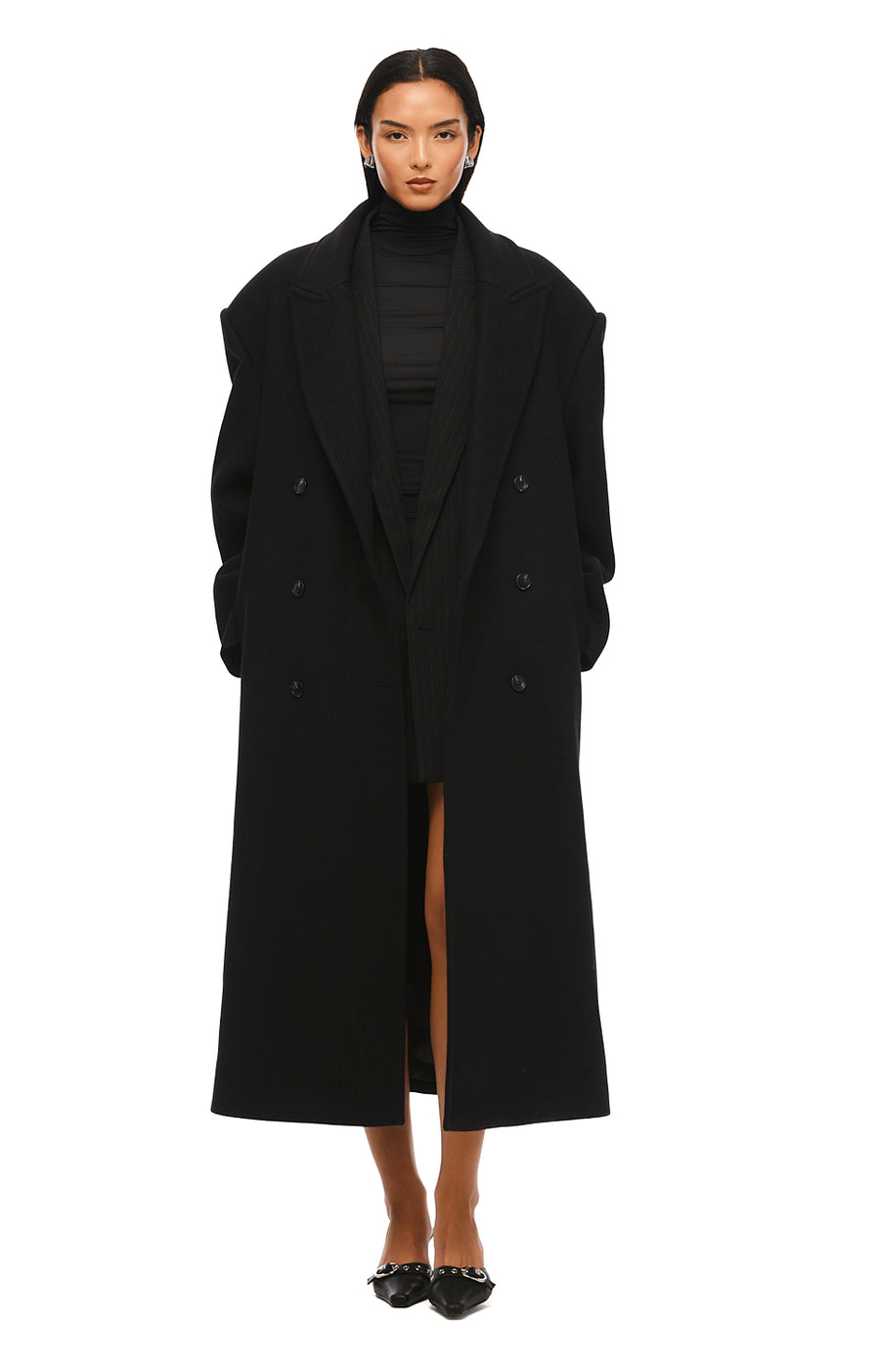 THE BOSTON OVERSIZED BLACK WOOL BLEND COAT | MODEL