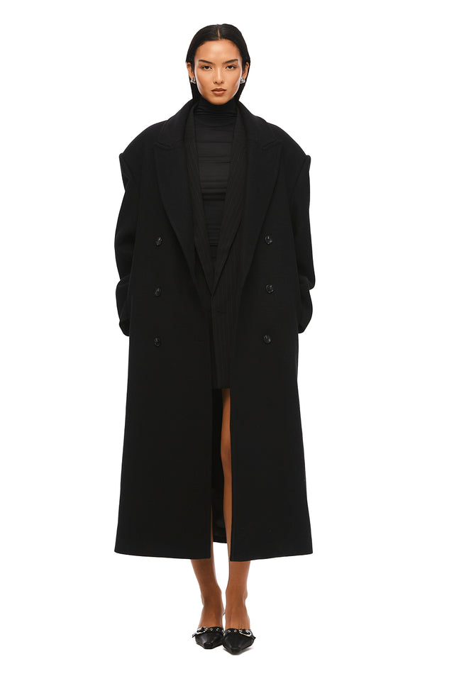 THE BOSTON OVERSIZED BLACK WOOL BLEND COAT 