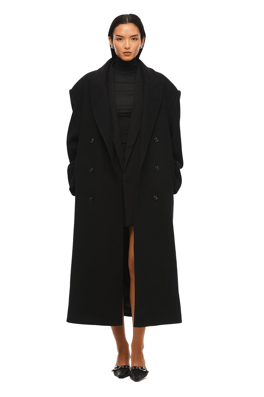 THE BOSTON OVERSIZED BLACK WOOL BLEND COAT | MODEL
