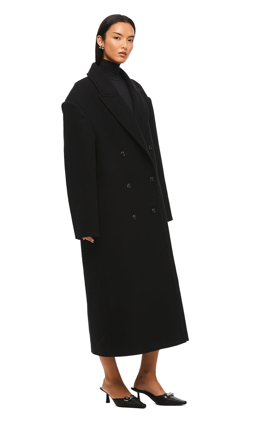 THE BOSTON OVERSIZED BLACK WOOL BLEND COAT | MODEL