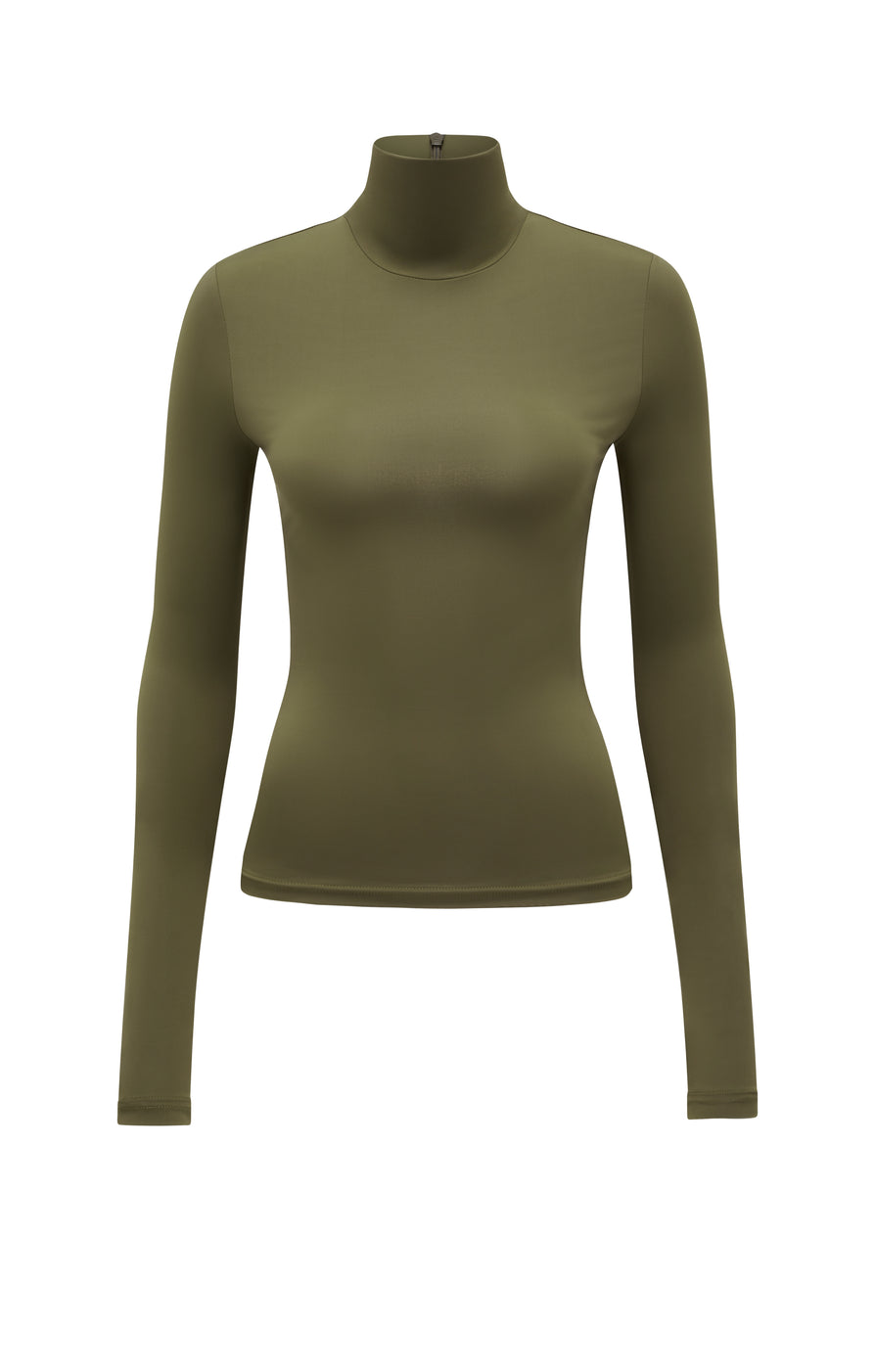 THE TULSA KHAKI SLINKY TURTLENECK TOP | GHOST