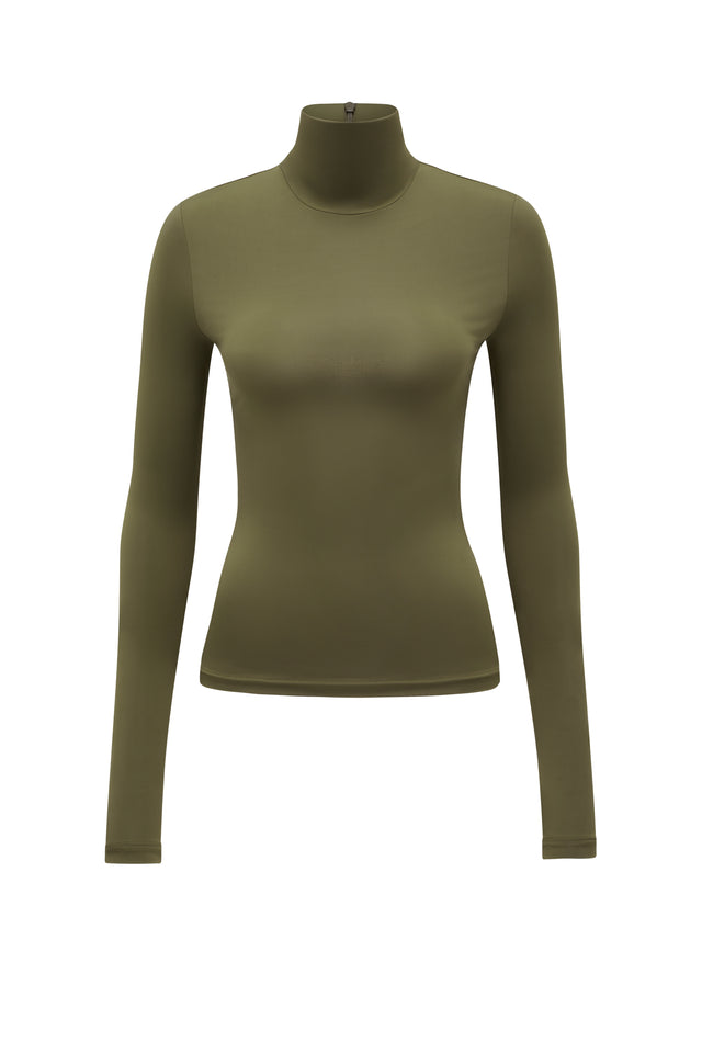 THE TULSA KHAKI SLINKY TURTLENECK TOP 