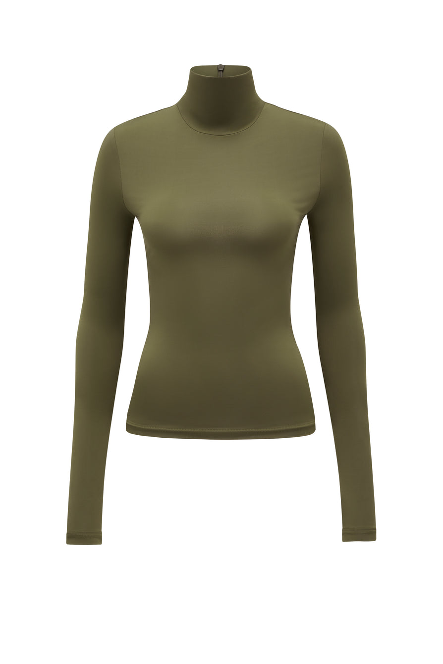 THE TULSA KHAKI SLINKY TURTLENECK TOP | GHOST
