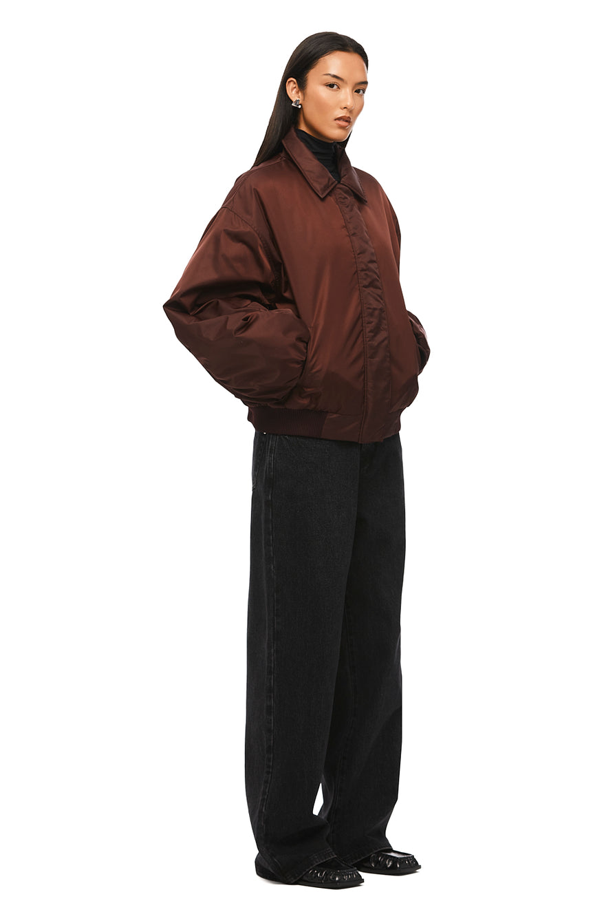 THE DAMON BURGUNDY BOMBER JACKET | MODEL