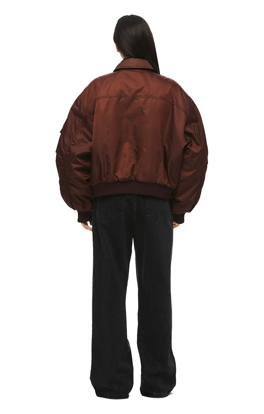 THE DAMON BURGUNDY BOMBER JACKET | MODEL