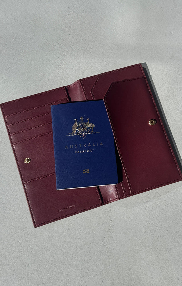 THE SALERNO BURGUNDY PASSPORT WALLET 